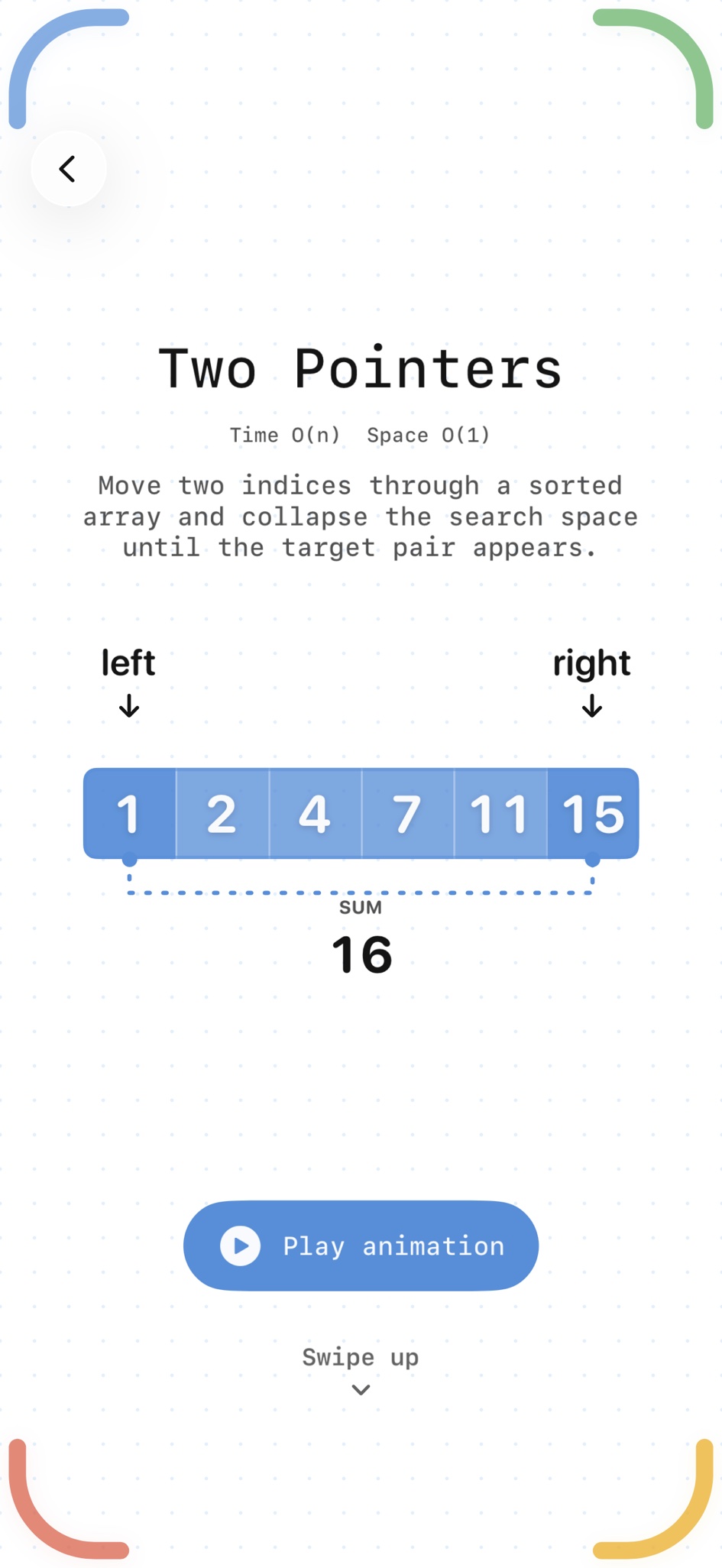 Two Pointers visual lesson inside Cozytek Code